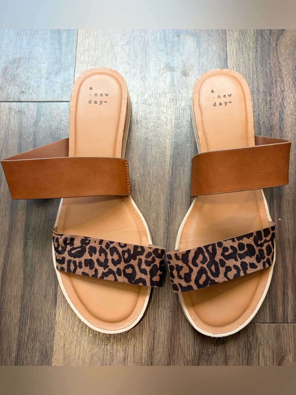 a new day Leopard & Tan Double-Band Slide Sandals